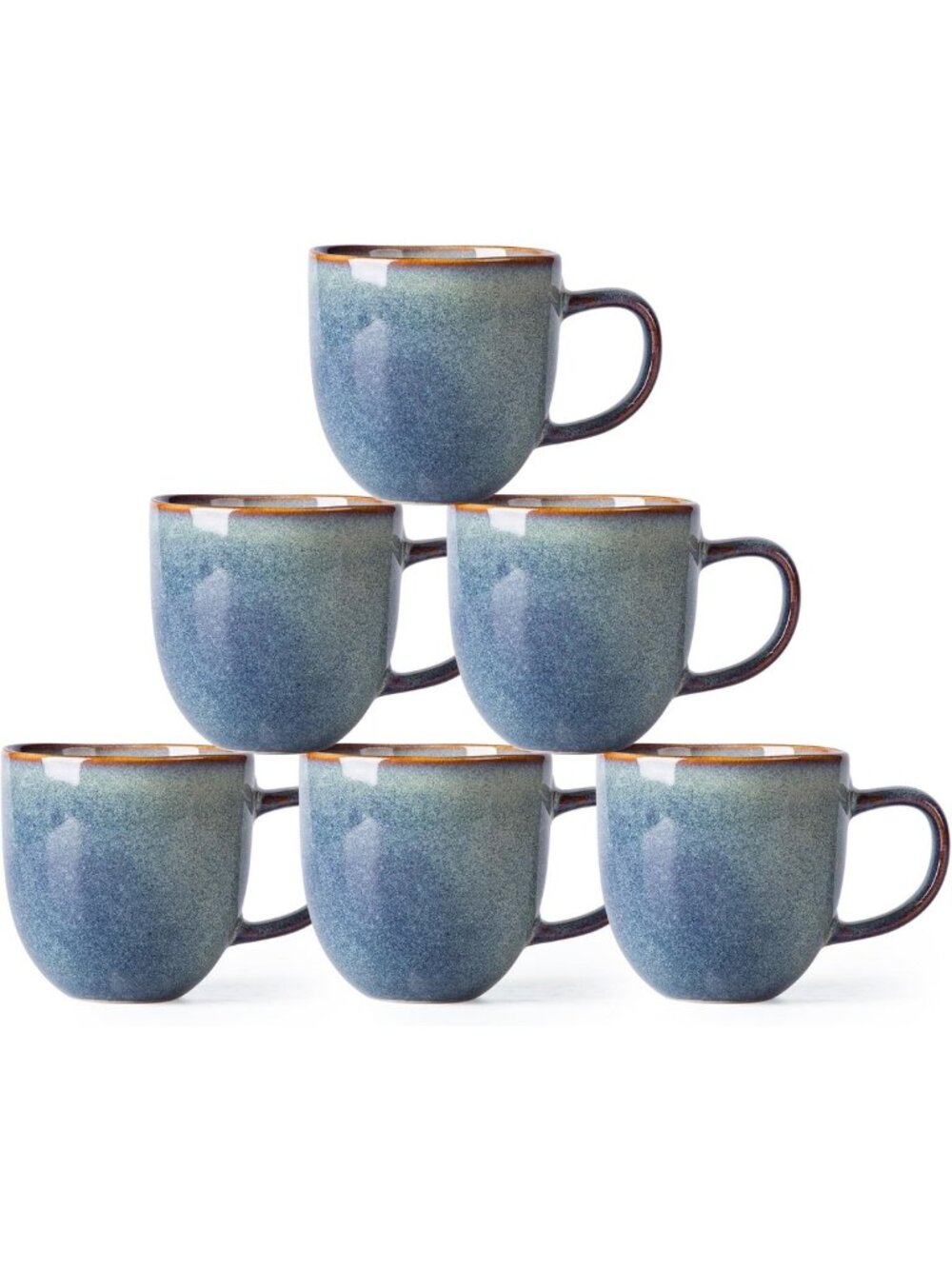 Set of 6 Modern Ceramic Coffee Mugs - 12oz Latte/Cappuccino/Milk Cups